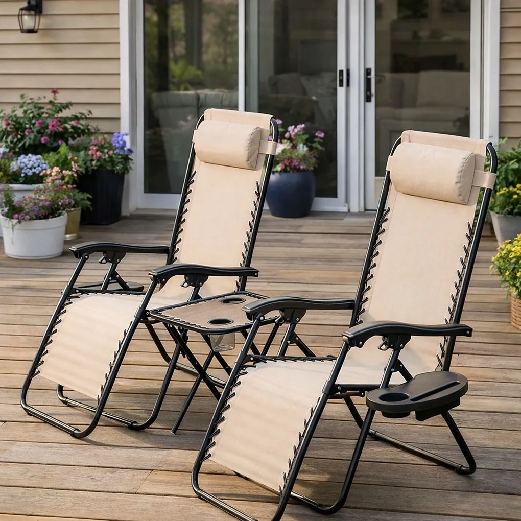 Zestaw 2 leżaków ogrodowych ze stolikiem Malibu 016, kolor beżowy