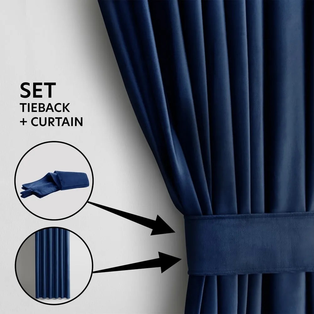 Ciemnoniebieska aksamitna zasłona częściowo zaciemniająca (dimout) 140x270 cm Eyelets – Restilo