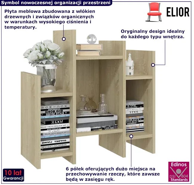 Geometryczny regał otwarty z 8 półkami dąb sonoma - Pyrol