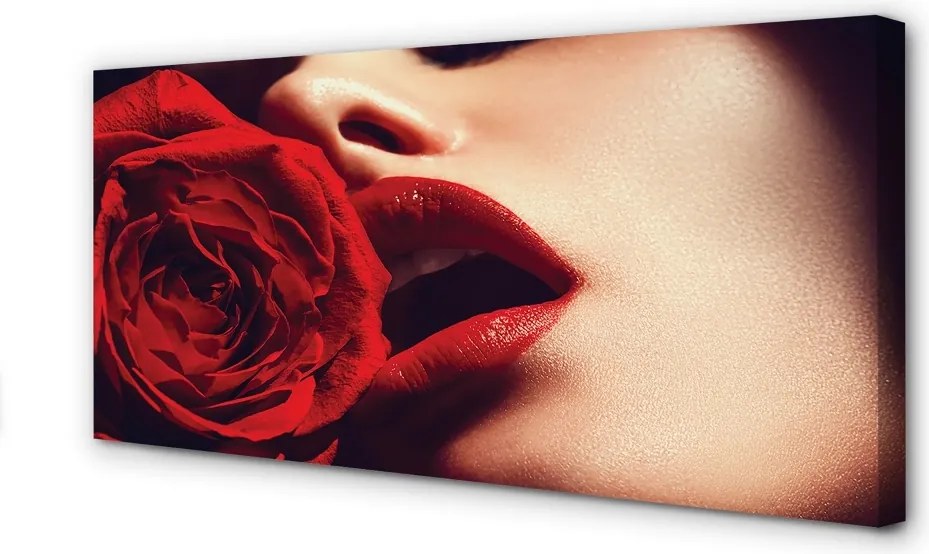 Obraz na płótnie Kobieta z Różą w Ustach