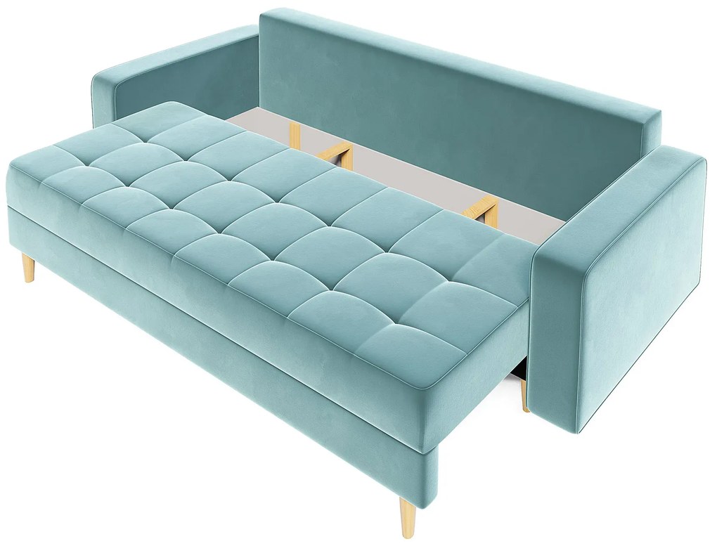 Błękitna nowoczesna sofa rozkładana E2-T41