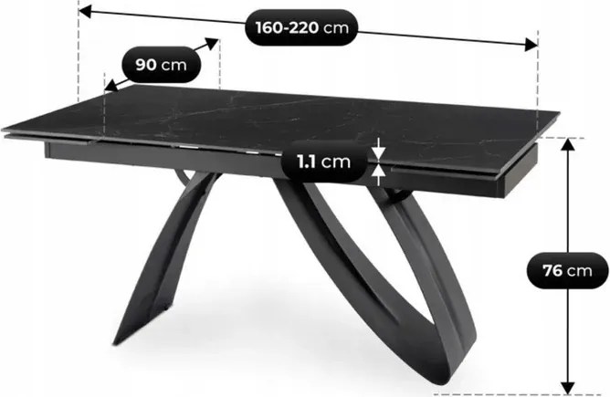 Zestaw Stół Rozkładany DEVON 160-220 cm Czarny Marmur/Czarny i 4 Krzesła LARISA Cappuccino