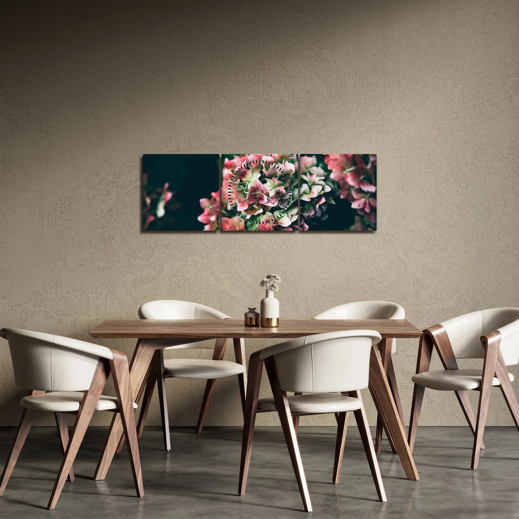 Obraz - Fragment Hortensji (z zegarem) (90x30 cm)