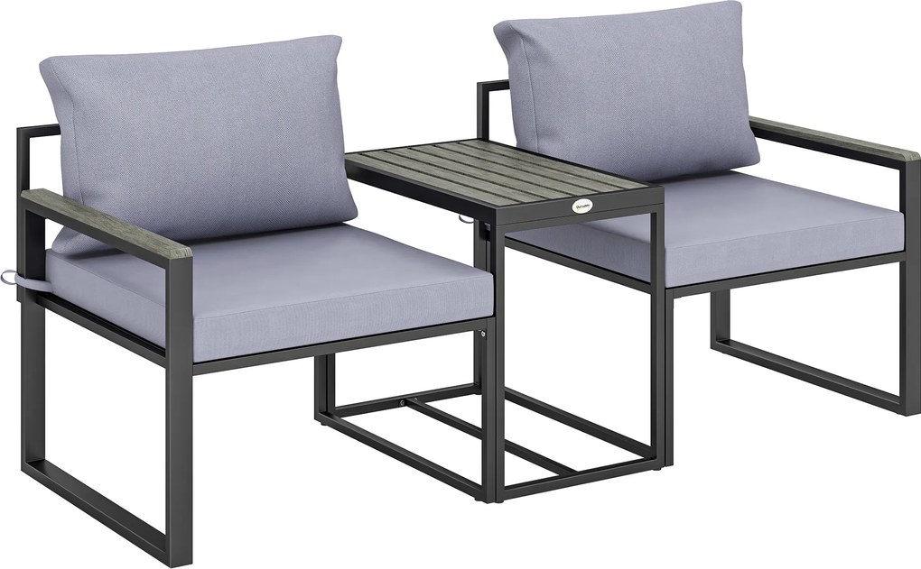 Outsunny 3-częściowy zestaw mebli balkonowych: 2 fotele ze stolikiem, zdejmowane poduszki na siedzisko i oparcie, oddychające pokrowce, szary | Aosom PL