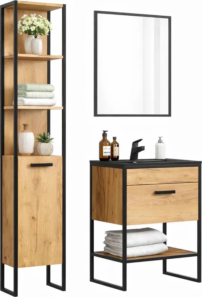 Zestaw industrialnych mebli łazienkowych stojących z umywalką 60 cm R1-H52