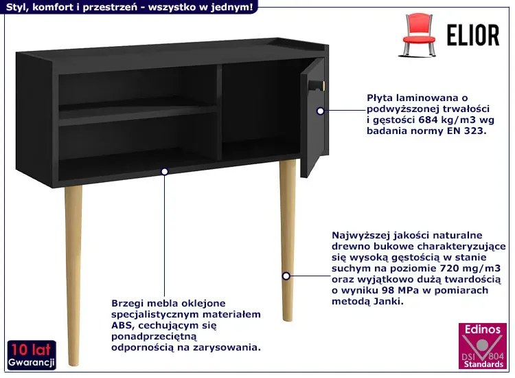 Czarna konsola w stylu loft z dębowymi nogami - Modo 4X