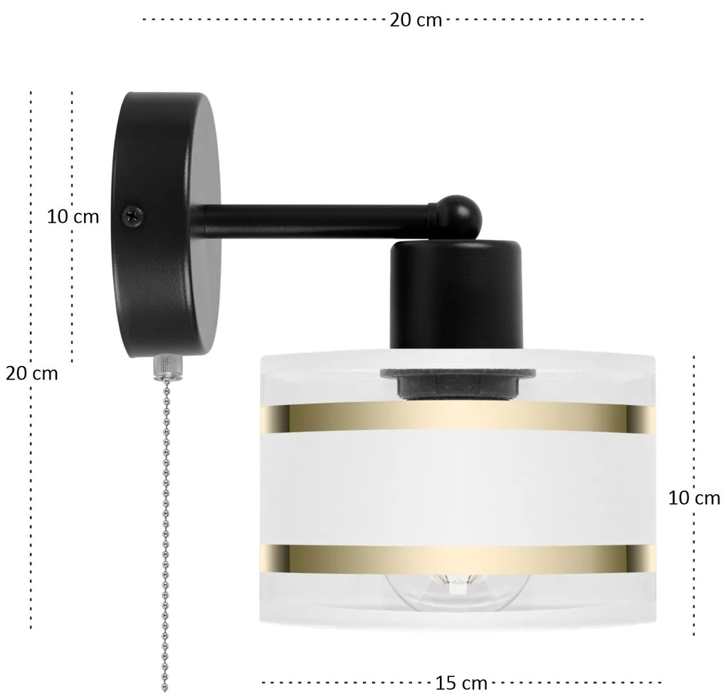 Czarny kinkiet LED z włącznikiem z białym abażurem SHWD-TI-1010SC-WE j