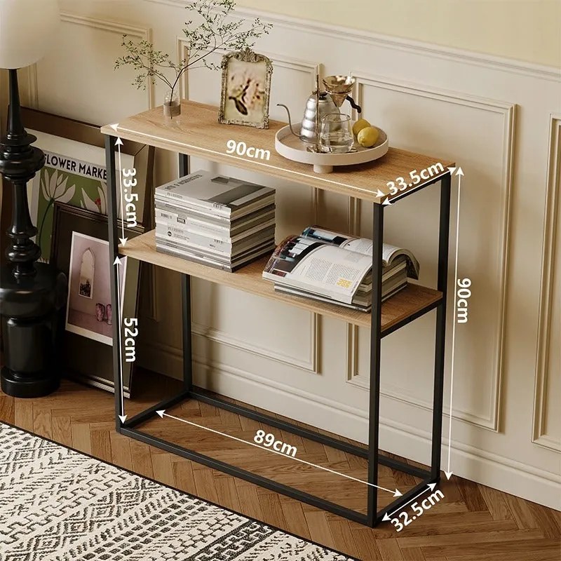 Konsola stolik boczny jasny brąz półka prostokątna do przedpokoju wysoka