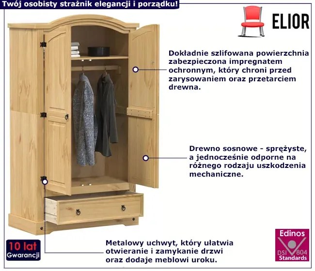 Dwudrzwiowa Drewniana Szafa Miodowy Brąz W4-E49