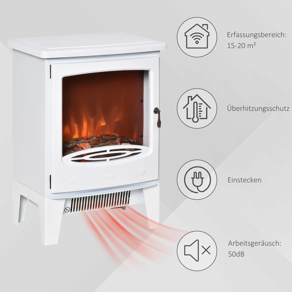 Kominek elektryczny LED kominek podłogowy z efektem płomienia 900/1800 W kolor biały | Aosom.pl