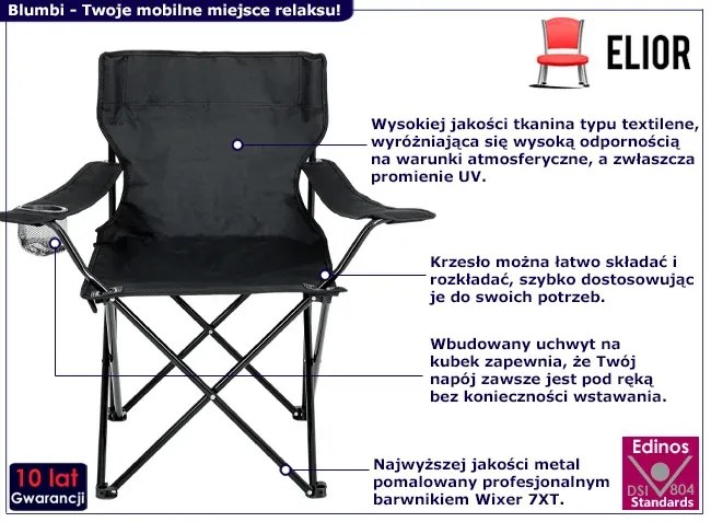 Czarne przenośne krzesło turystyczne - Suvine 3X
