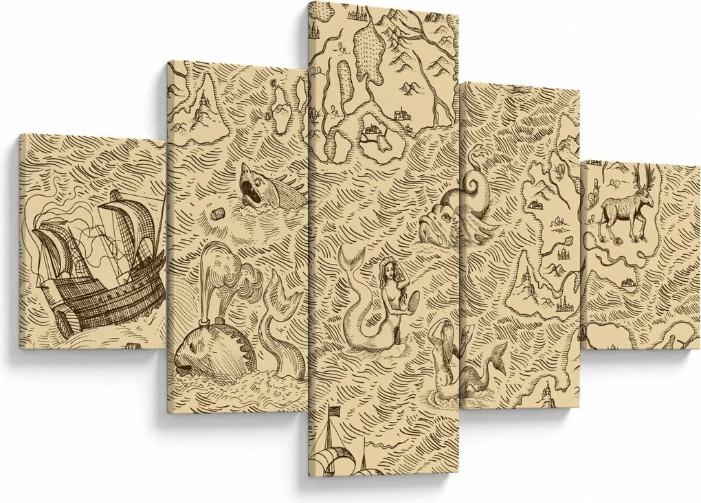 Obraz - Zabytkowa mapa, ilustracje (125x70 cm)