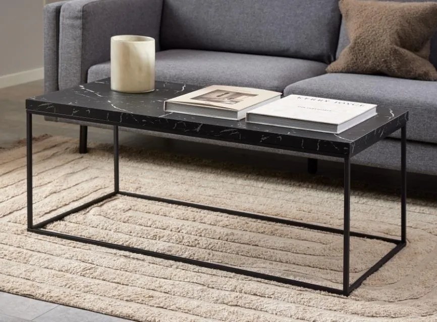 Prostokątny stolik kawowy Barossa Actona 110x55 cm, czarny marmur/czarny