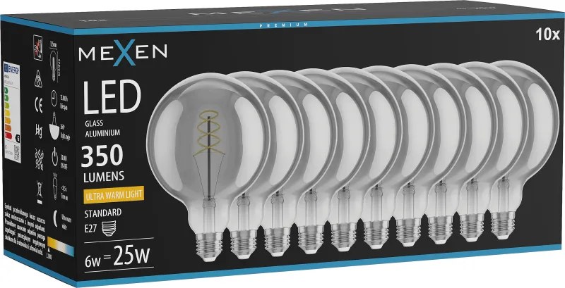Mexen Vintis 10x żarówka filament spirala LED E27, G125, 6W, Ciepła - 2200K, 350 lm, smoke - L168-E27-0622-70x10