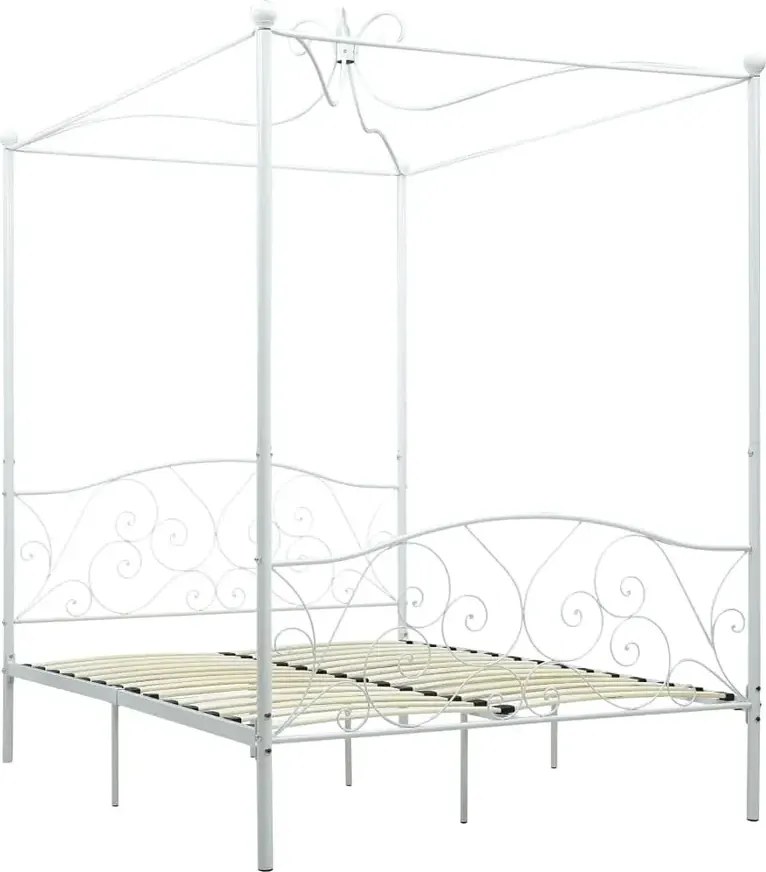 Łóżko metalowe z baldachimem w kolorze białym 180x200 cm F5-B63
