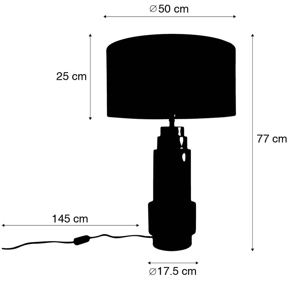 Lampa stołowa aksamitny klosz czerwony ze złotem 50 cm - Bruut ArtDeco Oswietlenie wewnetrzne