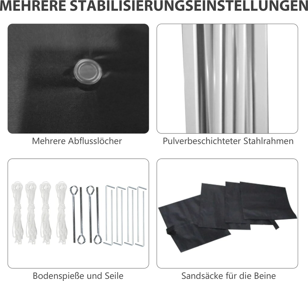 Outsunny Pawilon składany 2,97 x 2,97 m z bocznymi ścianami, namiot kempingowy z ochroną UV, namiot imprezowy z workiem na piasek, pawilon ogrodowy, namiot pop-up na taras, stal, czarny
