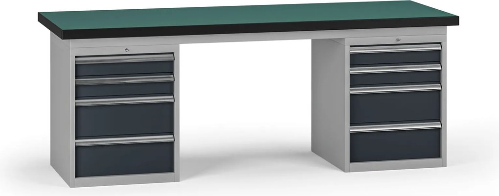 Stół warsztatowy G8, 2100 x 750 x 800 mm, 2x kontener, 8x szuflada, grafitowy