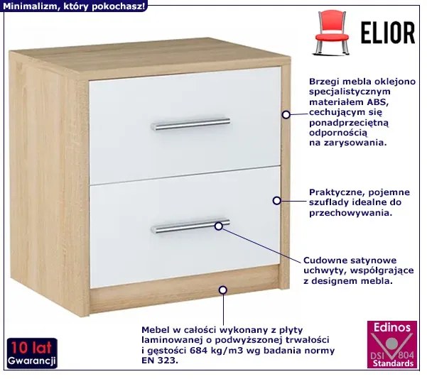 Minimalistyczna szafka nocna dąb sonoma + biały - Elopi