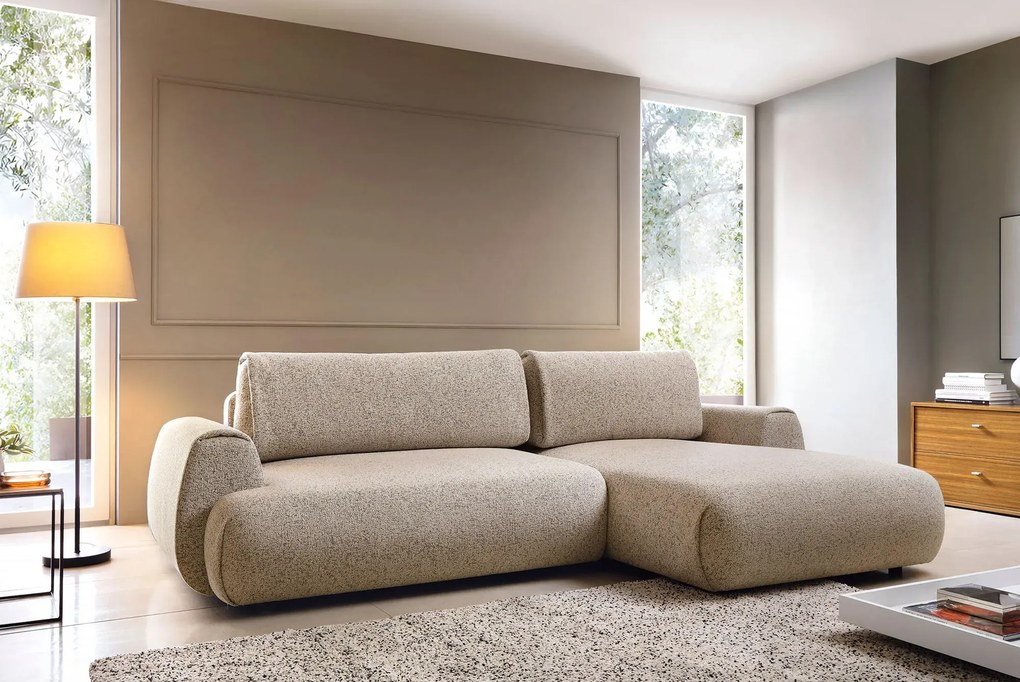 Nowoczesny narożnik rozkładany z pojemnikiem zimny beż L2-C10