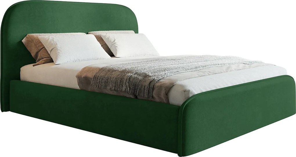 Łóżko tapicerowane 200x200 Wendra - stelaż metalowy, okrągłe zagłowie, welur - zielony (Amor Velvet 4311)