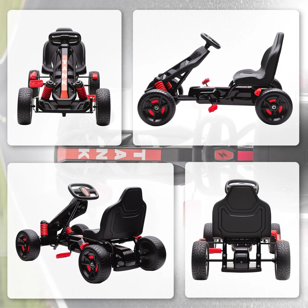 AIYAPLAY Gokart z pedałami, tretauto dla dzieci z hamulcem, antypoślizgowe koła, metalowa rama, 3-6 lat, czerwony