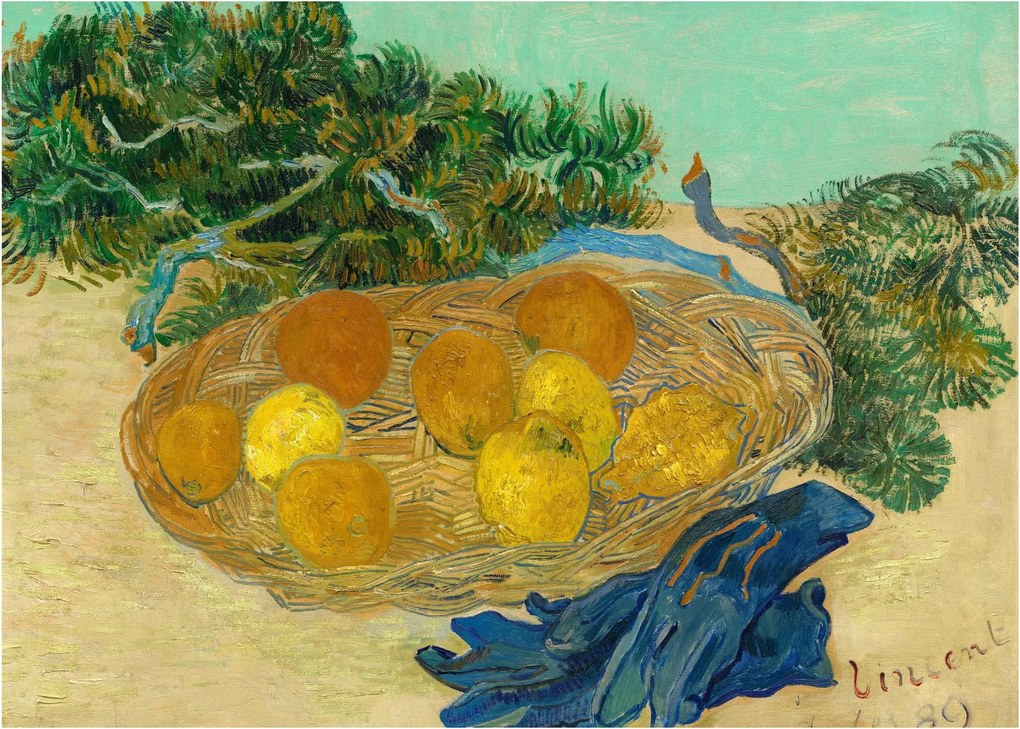Obraz na szkle - Vincent van Gogh, Still Life of Oranges and Lemons with Blue Gloves, reprodukcje (70x50 cm)