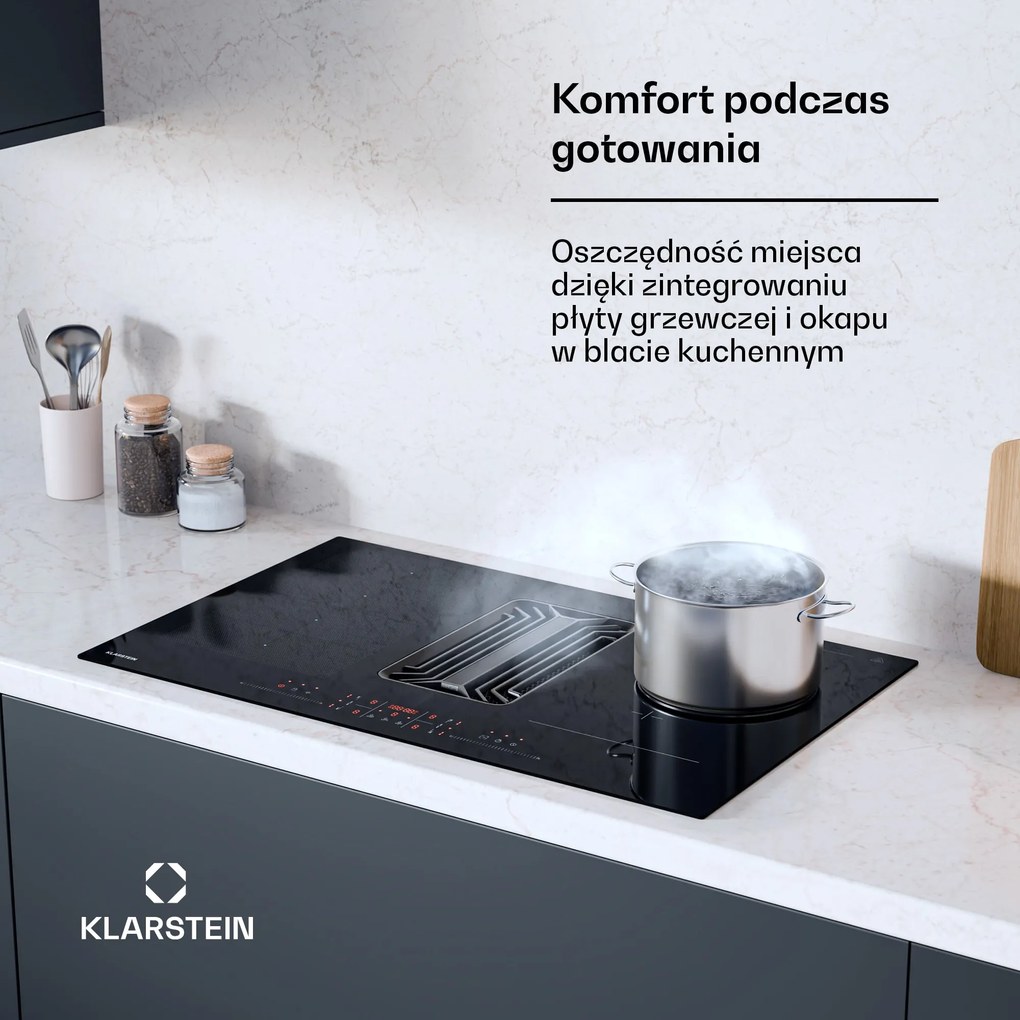 Klarstein AirJet Hybrid 83cm 4 Strefy Gotowania Płyta Indukcyjna z Okapem Czarny