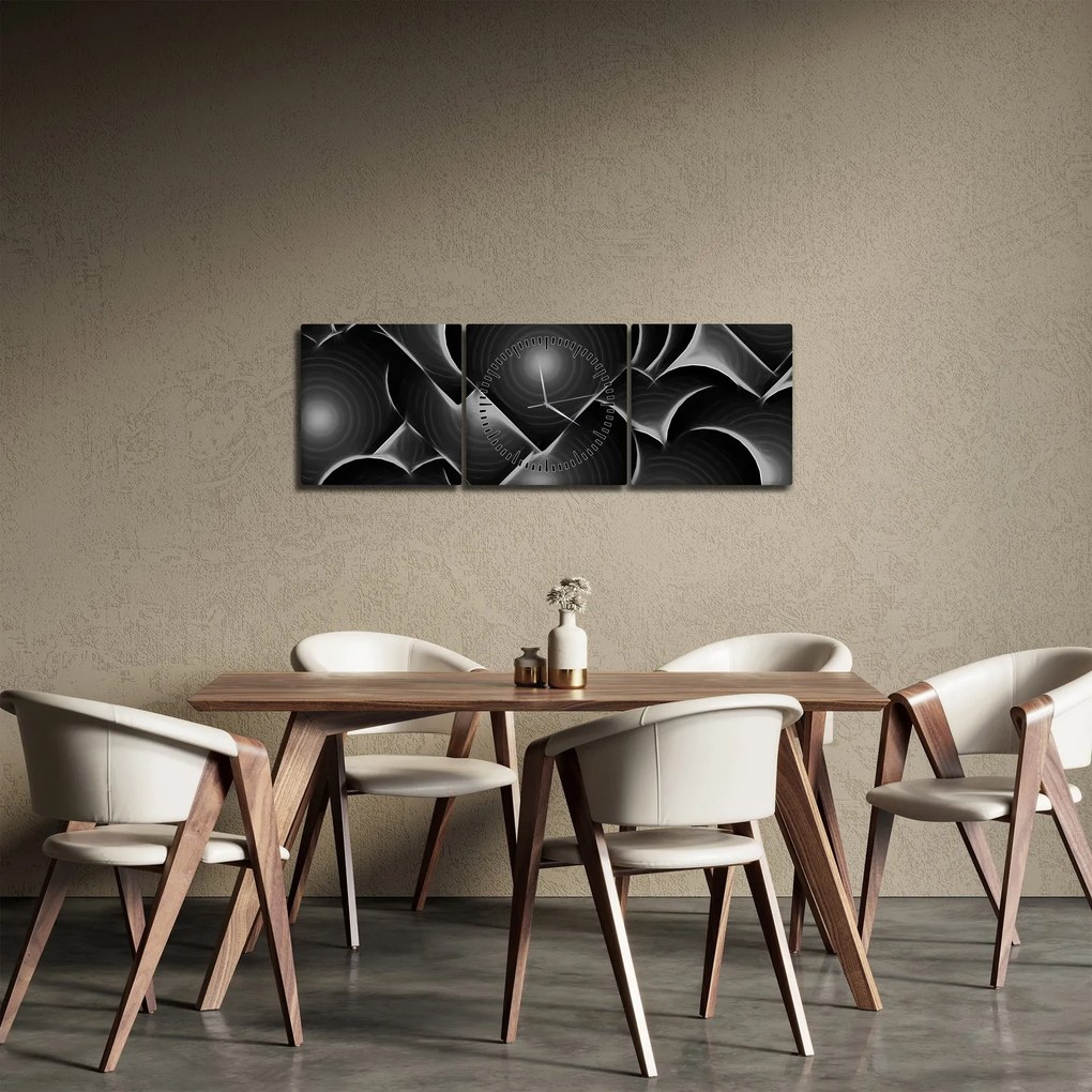 Obraz czarno - białych serc (z zegarem) (90x30 cm)