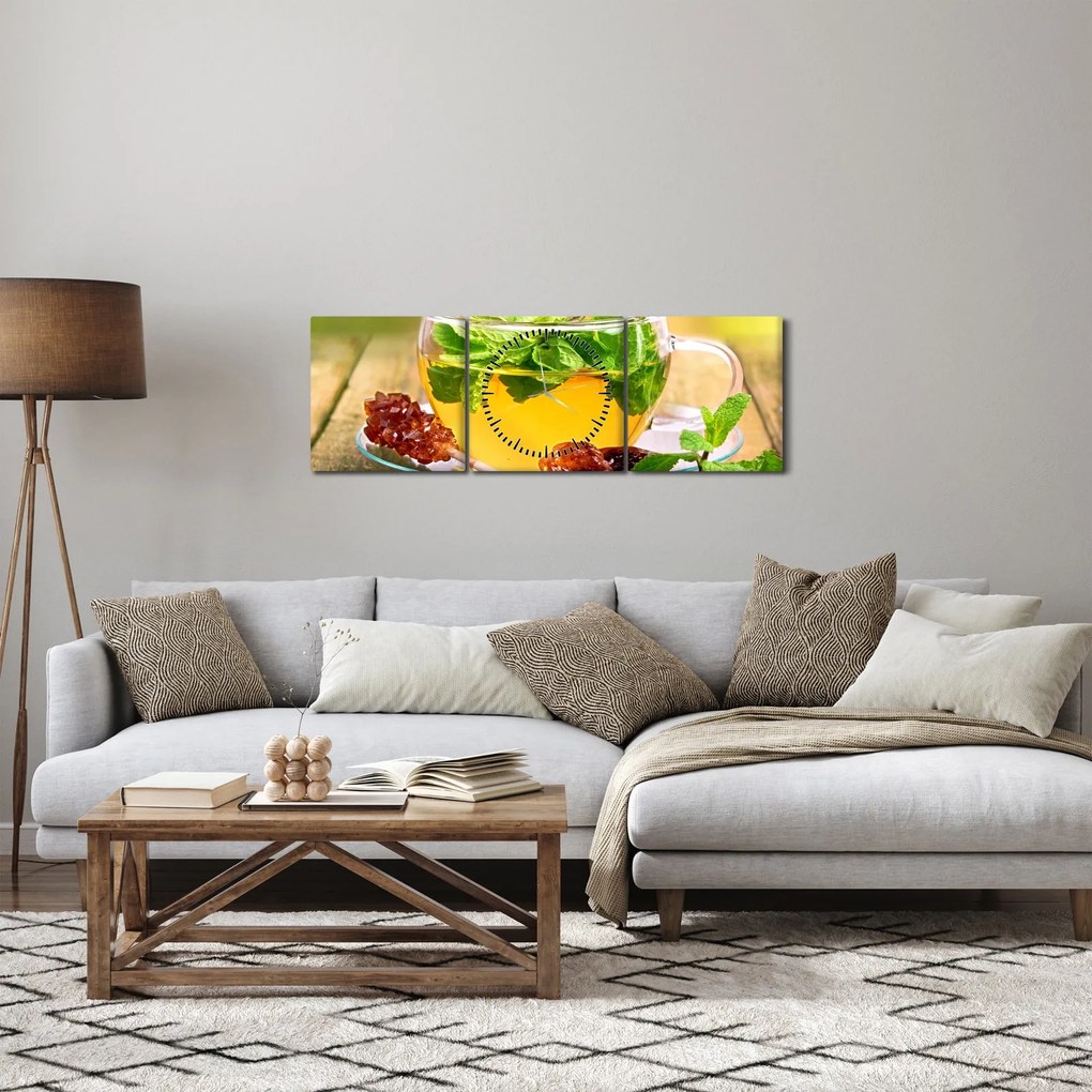 Obraz - Herbata (z zegarem) (90x30 cm)
