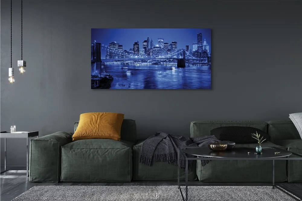 Obraz drukowany na płótnie Miejskie Pejzaże: Rzeka, Most, Wieżowce