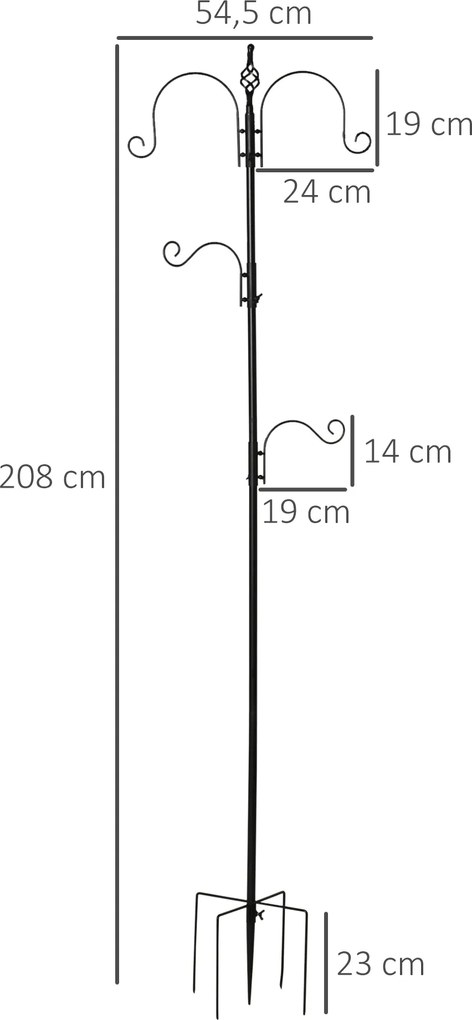 Stacja karmienia ptaków PawHut, zewnętrzny rozdzielacz pokarmu, 4 haczyki, Stal, Czarny