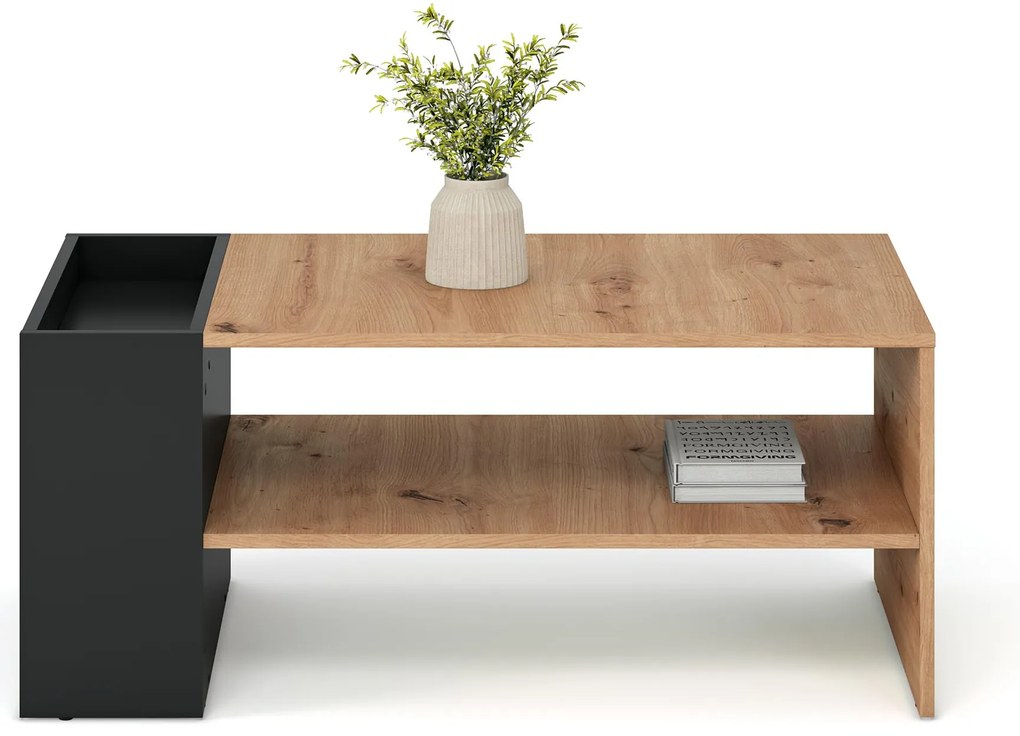 Prostokątna ława z dodatkowymi półkami dąb artisan/czarny 100/55/42 MURCIA