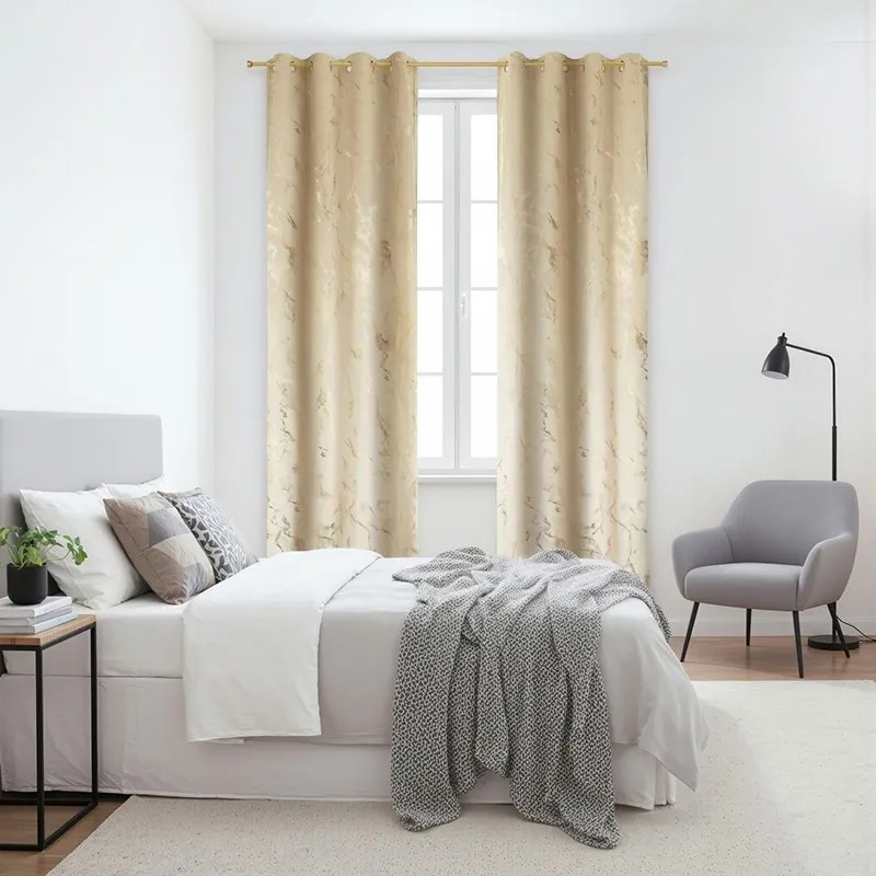 Zasłona welurowa kremowa złoty marmurek 140x250 na przelotkach Marmaris