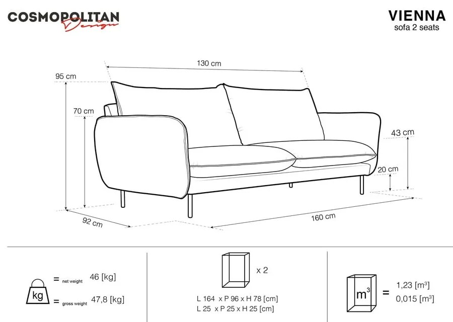 Ciemnoszara sofa Cosmopolitan Design Vienna, 230 cm