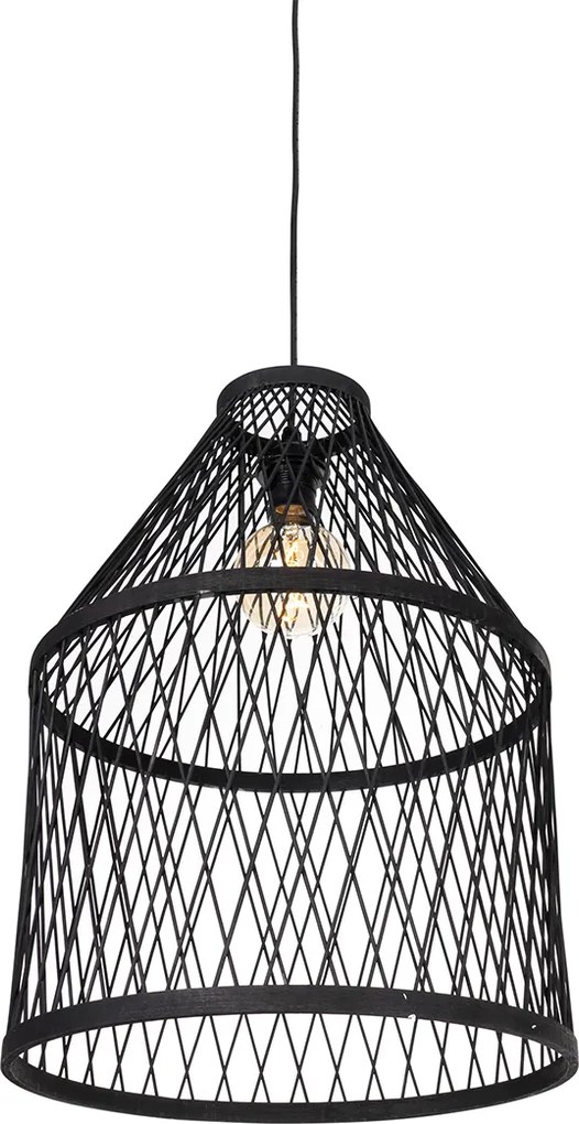 Rustykalna lampa wisząca zewnętrzna czarna rattanowa 3-światłowa - Calamus