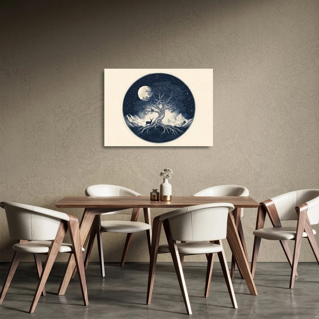 Obraz na szkle – Magiczne drzewo z jeleniem I. (70x50 cm)