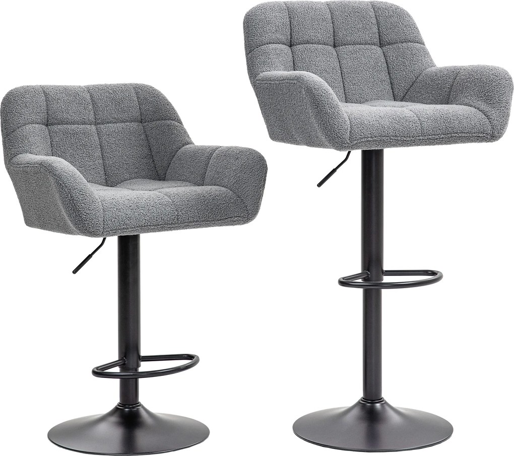 HOMCOM Hokery Barowe 2 w Zestawie w Stylu Retro Regulowane Flock Szary + Czarny