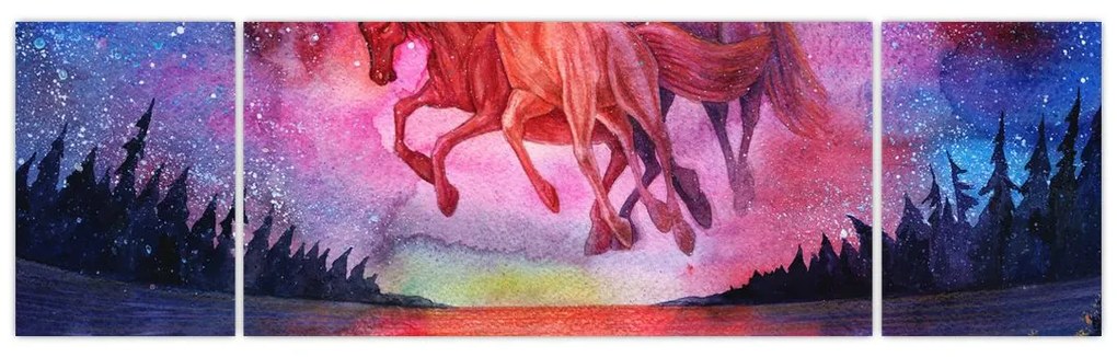 Obraz - Pojawienie się kosmicznych koni nad jeziorem, akwarela (170x50 cm)