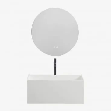 Zestaw Wiszących Mebli Łazienkowych Z Żywicy Zintegrowany Z Umywalką I Oświetleniem Led Nerine Biała - Sklum