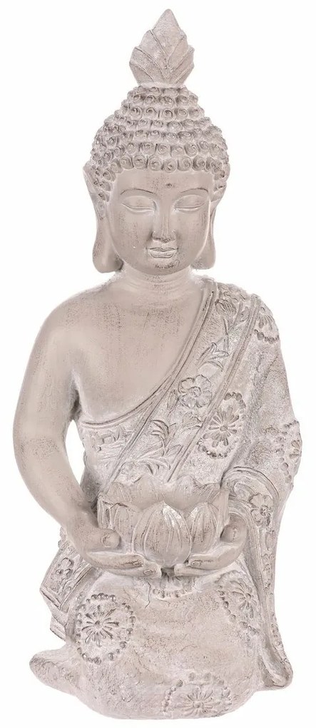 Dekoracja statuetka klęczący Budda, szara,poliresina, 25 x 24 x 57 cm