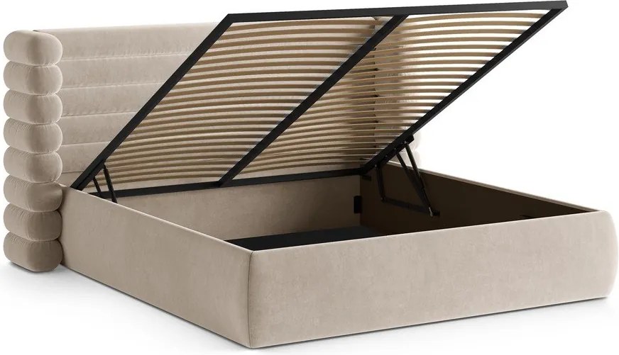 Beżowe tapicerowane łóżko dwuosobowe ze schowkiem i stelażem 200x200 cm Mount – Micadoni