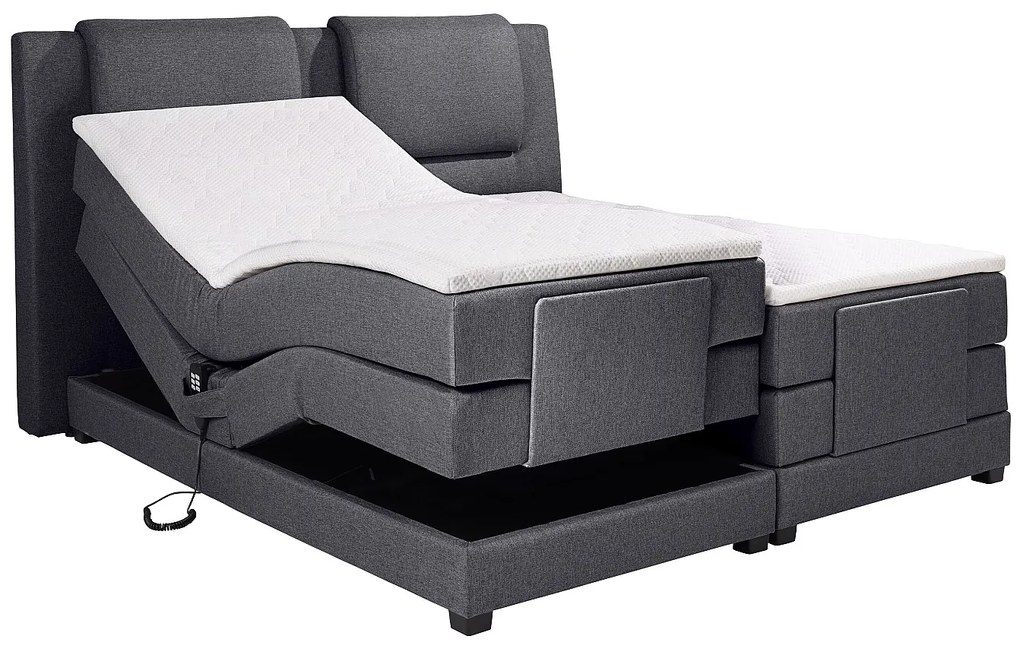 Łóżko kontynentalne: zagłowie + elektryczne stelaże relaksacyjne + materace + nakładki na materac CASTEL marki PALACIO -  2 x 80 x 200 cm - Tkanina antracyt