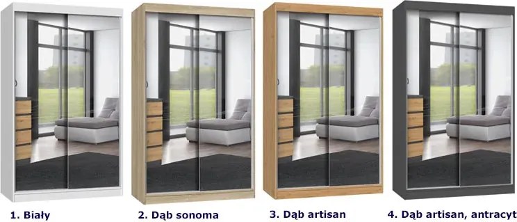 Lustrzana szafa przesuwna 120 cm dąb artisan antracyt Z9-W25