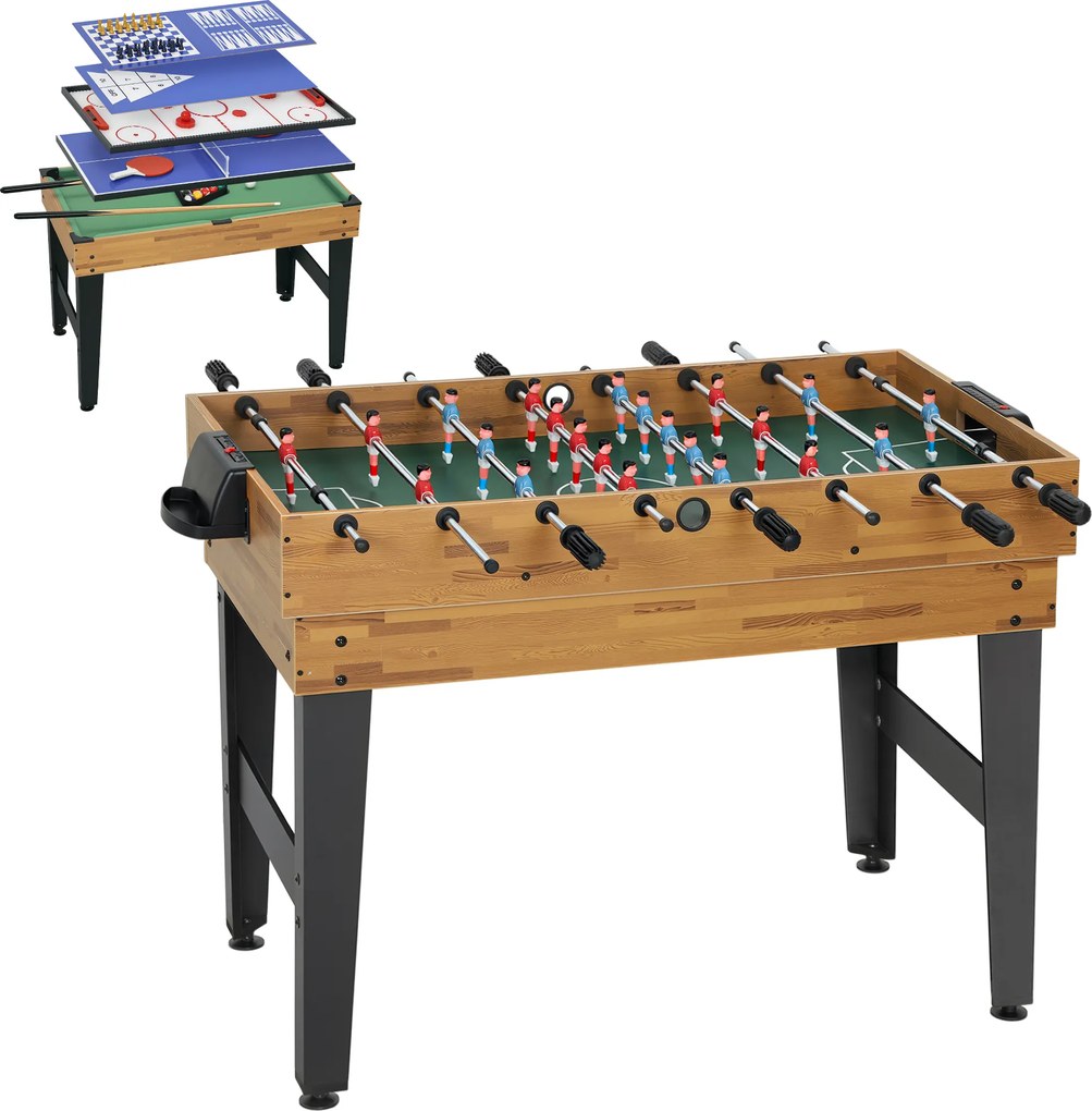 SPORTNOW stół do gier 13 w 1, piłkarzyki, szachy, bilard, tenis stołowy i inne, MDF, tworzywo sztuczne, orzech włoski