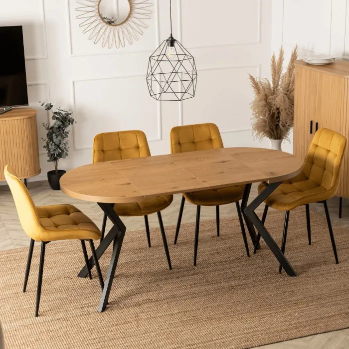 Stół Okrągły Rozkładany DORIAN 80-160 cm Dąb Złoty/Czarny Nowoczesny