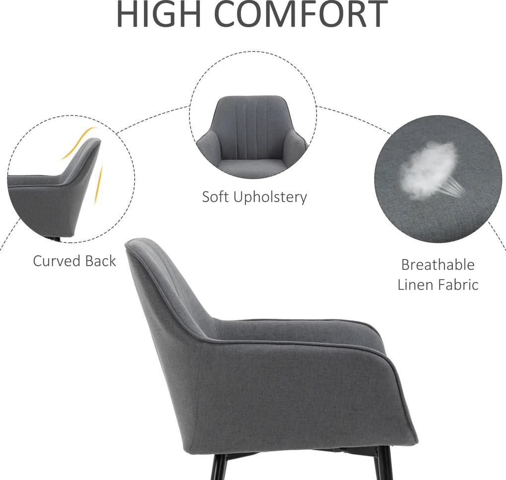 HOMCOM 2 Krzesła Jadalniane Oparcia Podłokietniki Len Ciemnoszare Wygodne | Aosom PL