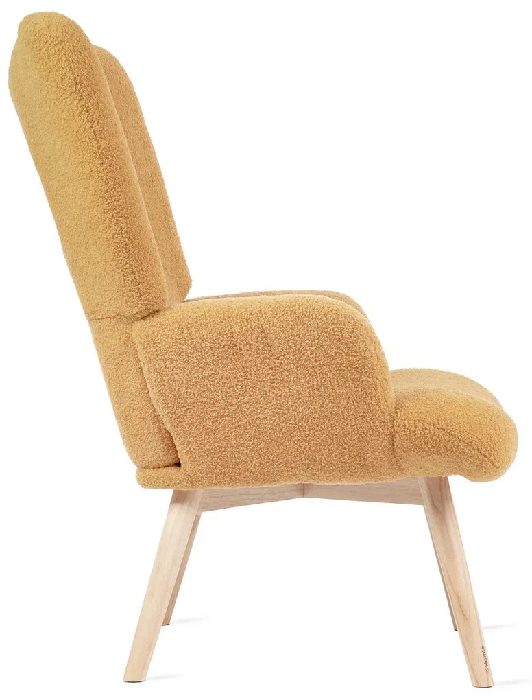 Fotel tapicerowany MOSS w tkaninie TEDDY BOUCLÉ musztardowy HOMLA