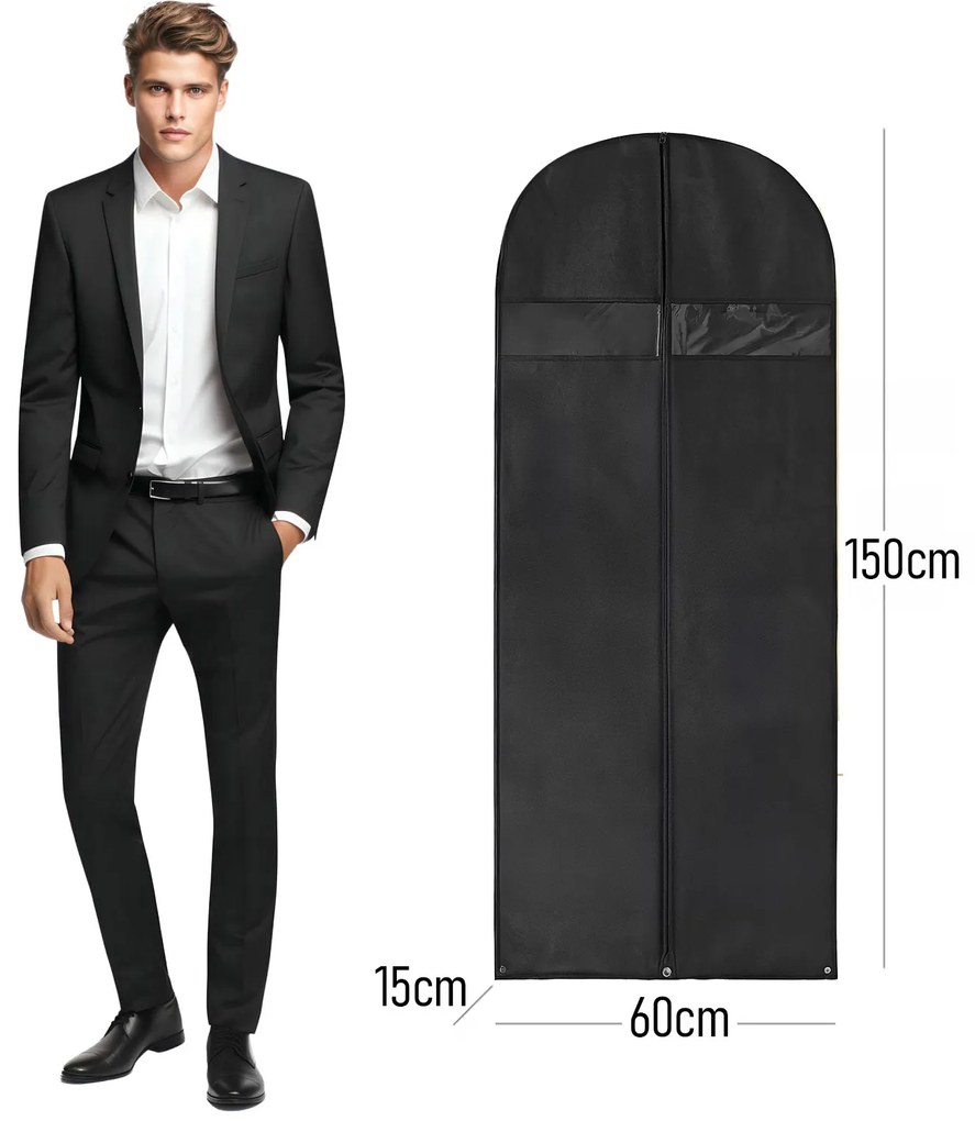 Pokrowiec na ubrania, odzież Baggi Long150x60x15 cm 1 szt. czarny