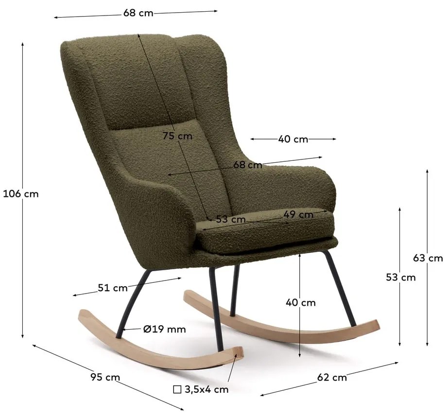 Zielony bujany fotel z materiału bouclé Maustin – Kave Home